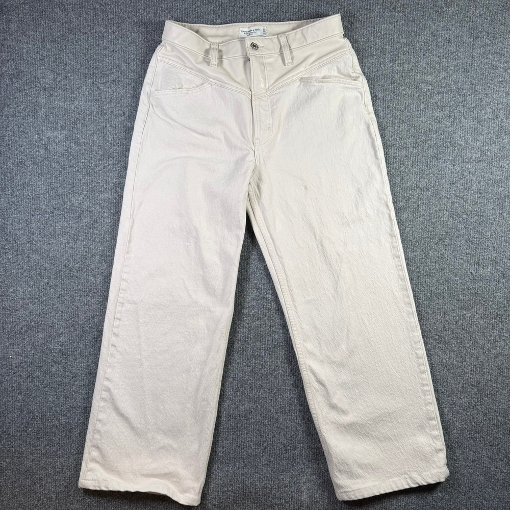 Abercrombie & Fitch Relaxed Jean Womens 30/10 x 26 Cream Faux Leather High Rise